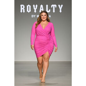 Royalty by Maluma Pink Ruched Long Sleeve Mini Dress Plus Size XXL